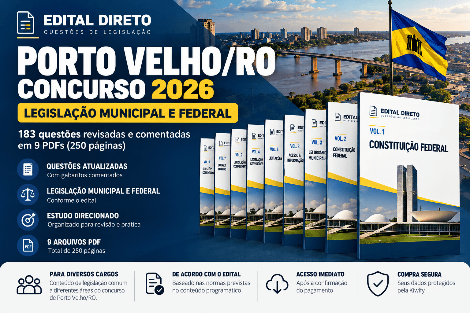 Arte de Porto Velho/RO 2026: 183 questões comentadas, nove PDFs e 250 páginas